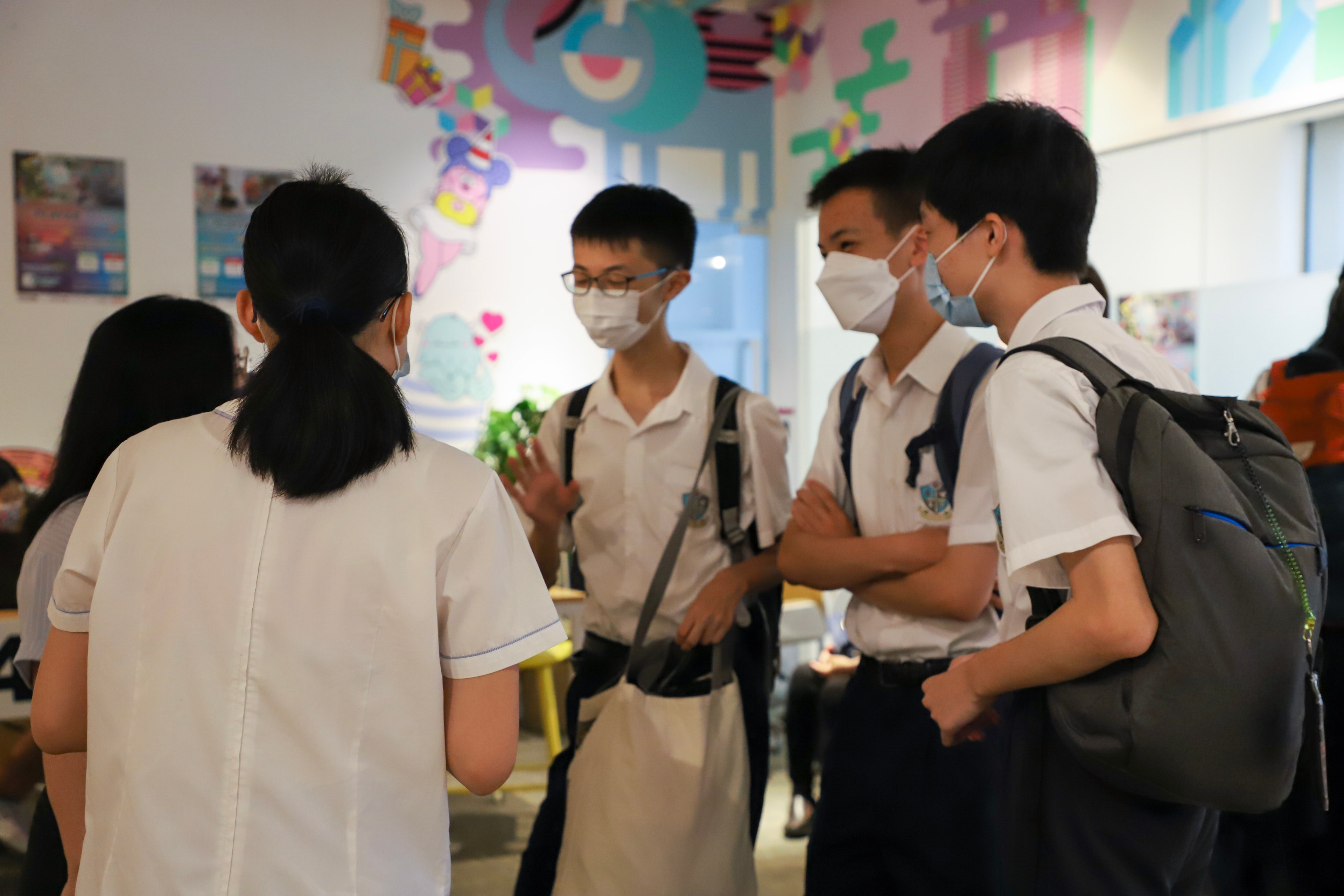 Students gathering in the event space